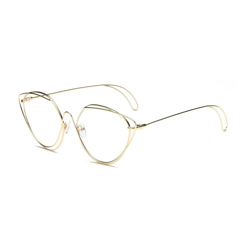 Sophisticated Look Womens Gold Thin Wire Frame Cat Eye Clear Lens Glasses - Picture 2 of 3